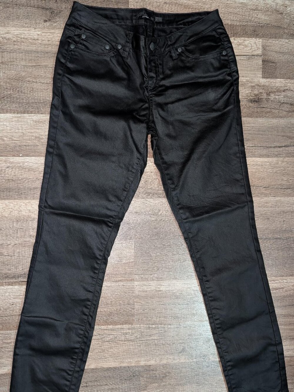 Prana Jett Coated Skinny Leg Jeans Womens Size 2 Black Mid Rise Waxed Pants